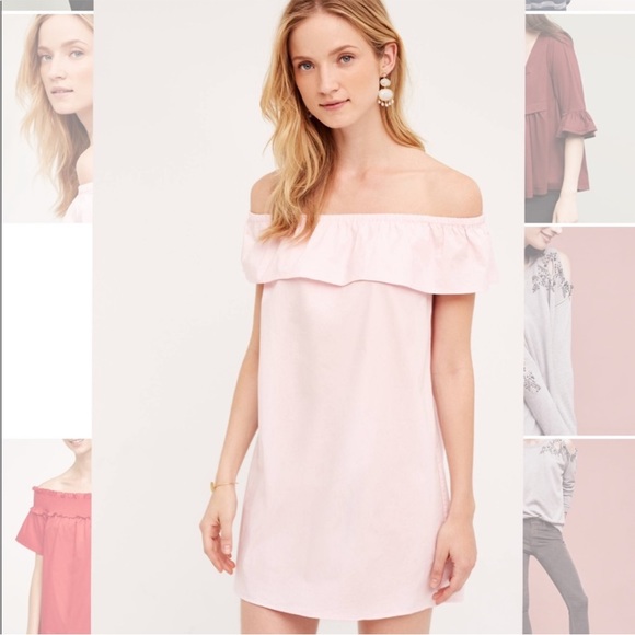 Anthropologie HD in Paris Pink Off the Shoulder Cotton Mini Dress PS - Picture 2 of 10
